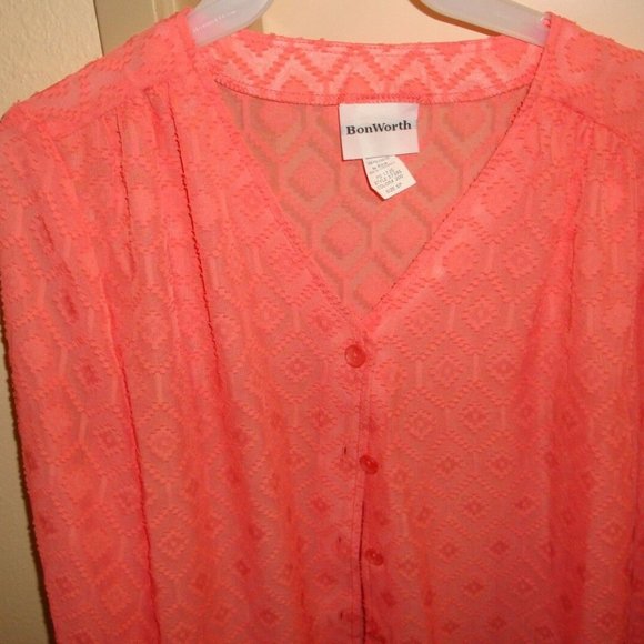 Bon Worth Women's Blouse Size SP CORAL NWT - Picture 4 of 9